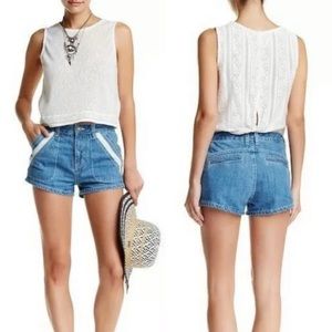Free People Sweet Surrender Lace Trim Denim Shorts